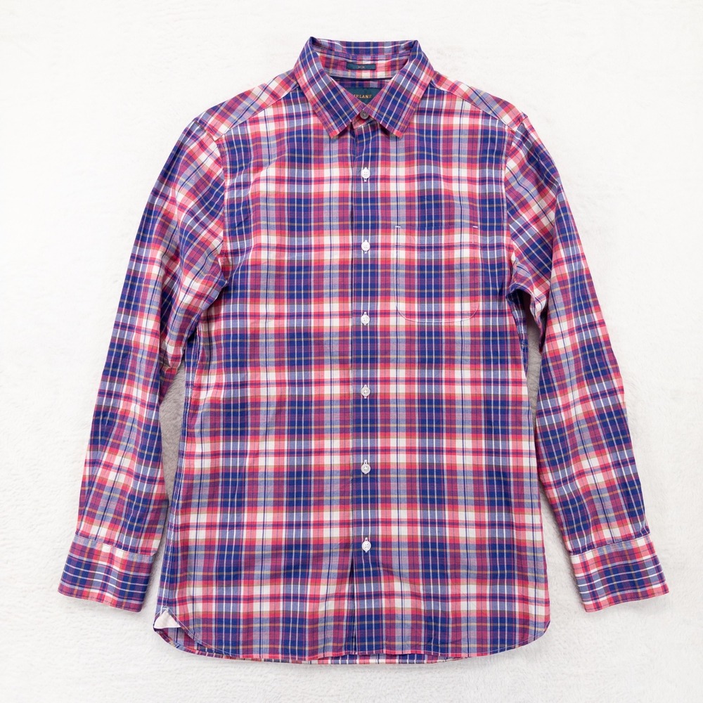 Fairlane Mens Button Up Shirt XS Red Blue Plaid Slim Fit Long Sleeve Cotton